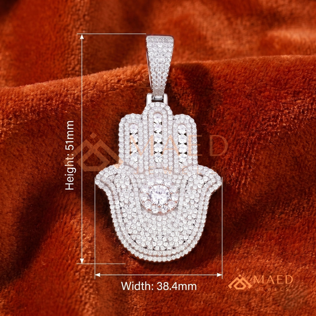Iced Out Hamsa Hand Statement Pendant – Protective Symbol Medallion
