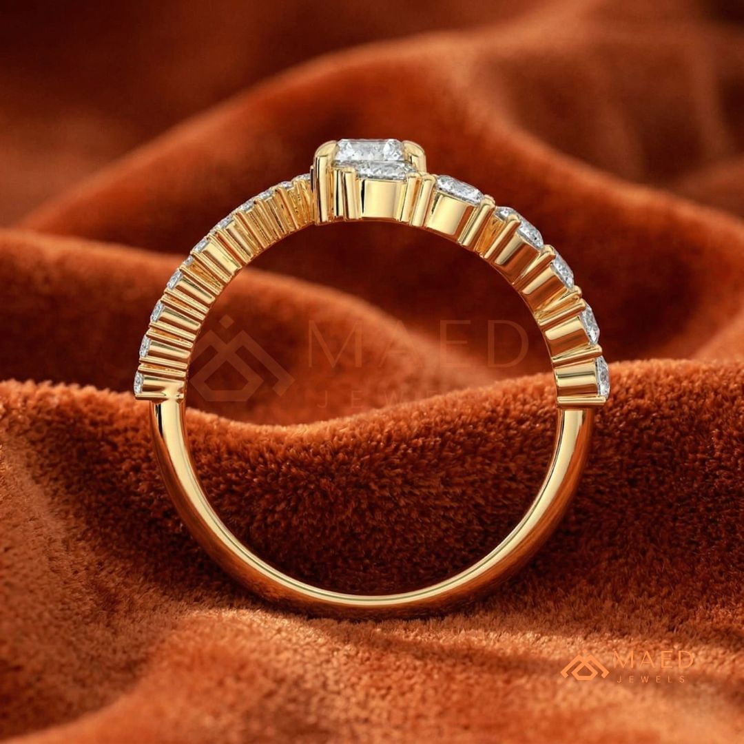 Nature-Inspired Radiant Cut Three-Stone Engagement Ring with Thorn Band in Silver, 14K Gold & Rose Gold