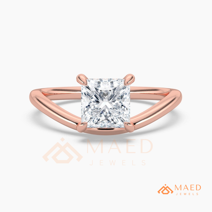 Princess Cut V-Band Solitaire Engagement Ring in 14K Gold, Rose Gold & Silver
