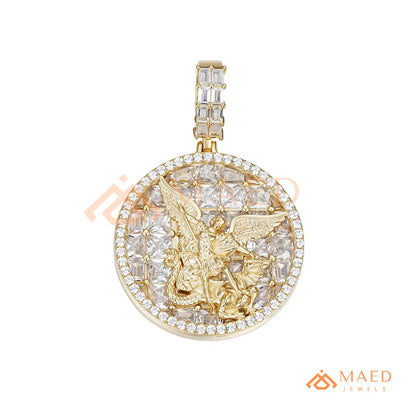 Saint Michael Medallion Pendant – Trillion Cut & Baguette Hip Hop Necklace