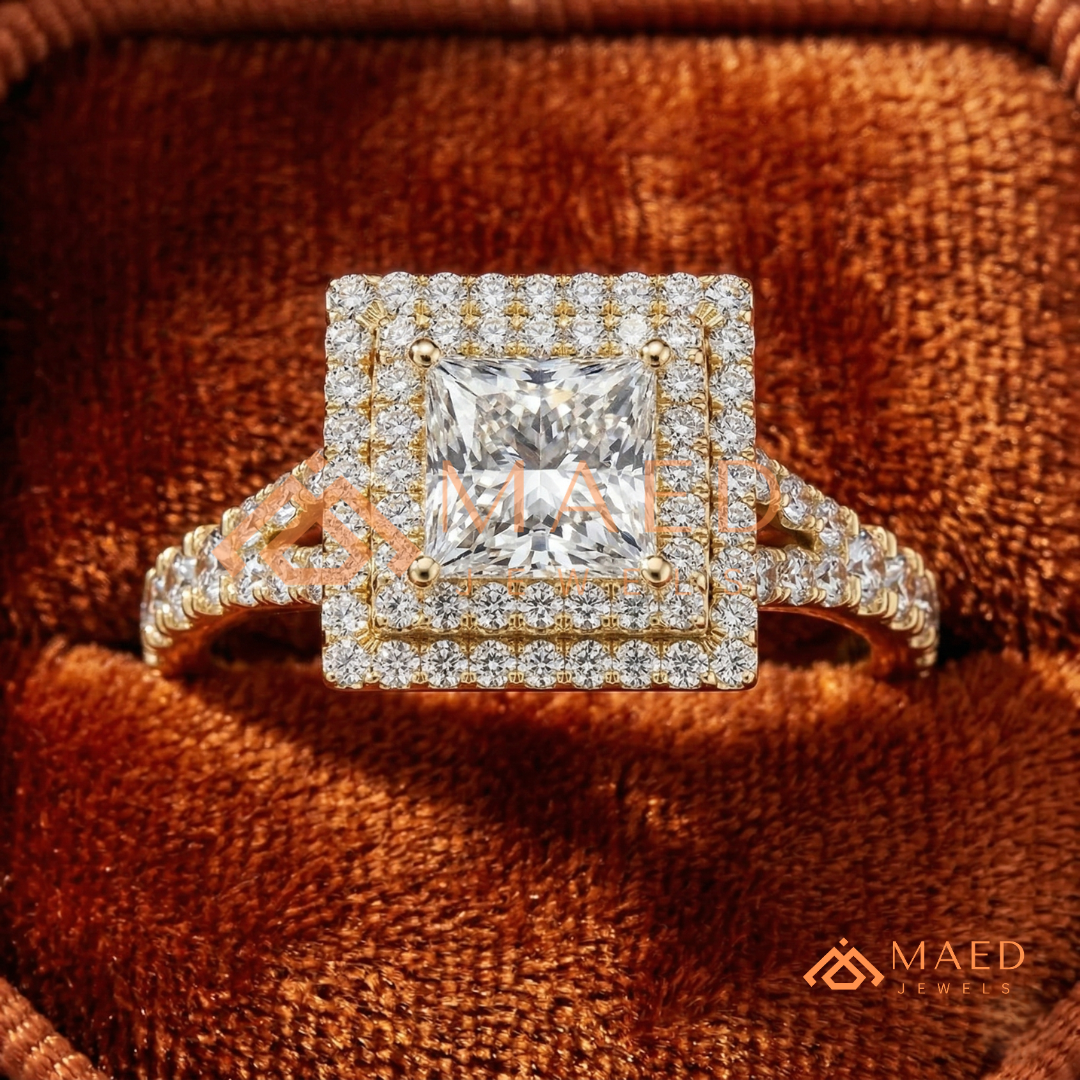 Vintage Oval Cut Geometric Shield Ring | Marquise & Round Pavé Chevron Band