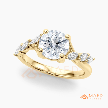 Marquise Leaf Clustered Vine Engagement Ring in 14K Gold, Rose Gold & Silver