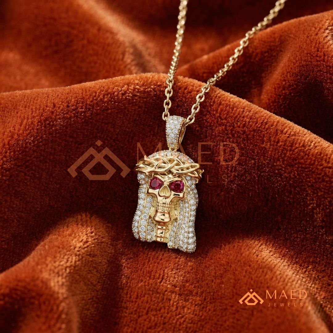 Fully Flooded Skull Jesus Piece Charm – Crown of Thorns Hip Hop Pendant