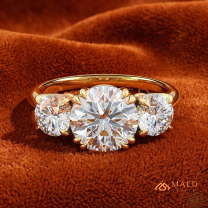 Three-Stone Round Cut Engagement Ring | Classic Trilogy Setting in 14K Gold, Rose Gold & Silver