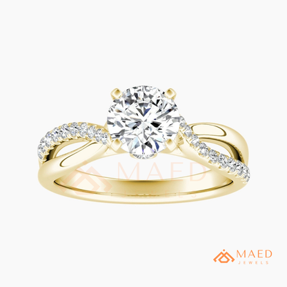 Round Cut Twisted Vine Engagement Ring in 14K Gold, Rose Gold & Sterling Silver | Infinity Pave Wedding Band