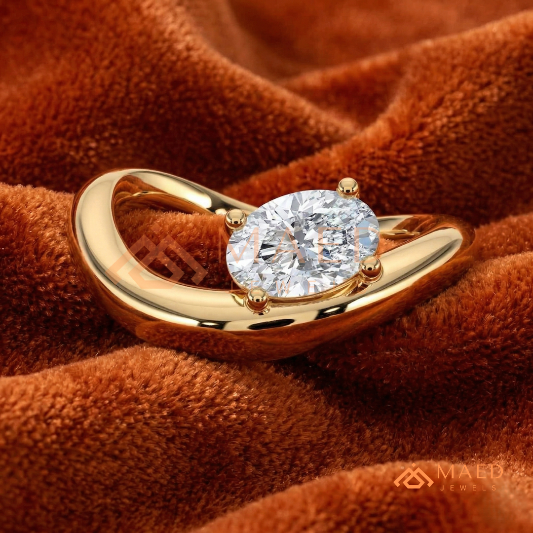 Sculptural Wave East-West Oval Engagement Ring in Silver, 14K Gold & Rose Gold