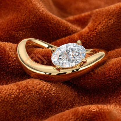 Sculptural Wave East-West Oval Engagement Ring in Silver, 14K Gold & Rose Gold