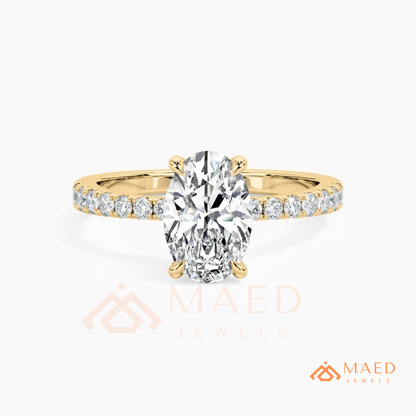 Oval Cut Engagement Ring with Pavé Band in Silver, 14K Gold, & 14K Rose Gold