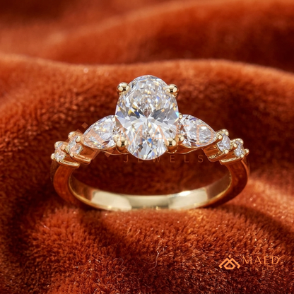 Devotion Oval and Pear Cut Multi-Stone Ring in 14K Yellow Gold, Rose Gold & Silver