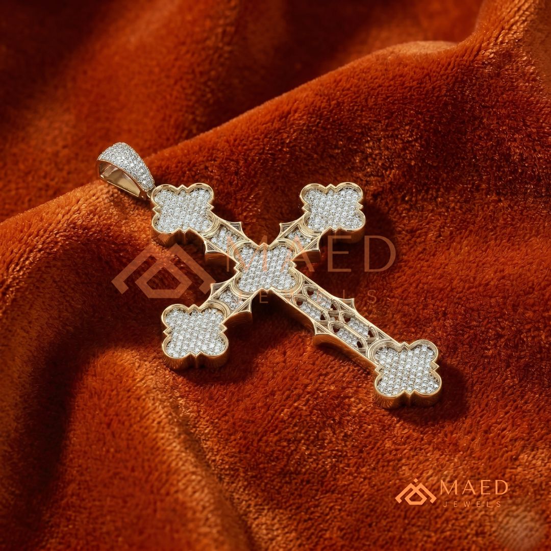 Byzantine Clover Cross Pendant – Iced Out Micro Pave Statement Necklace