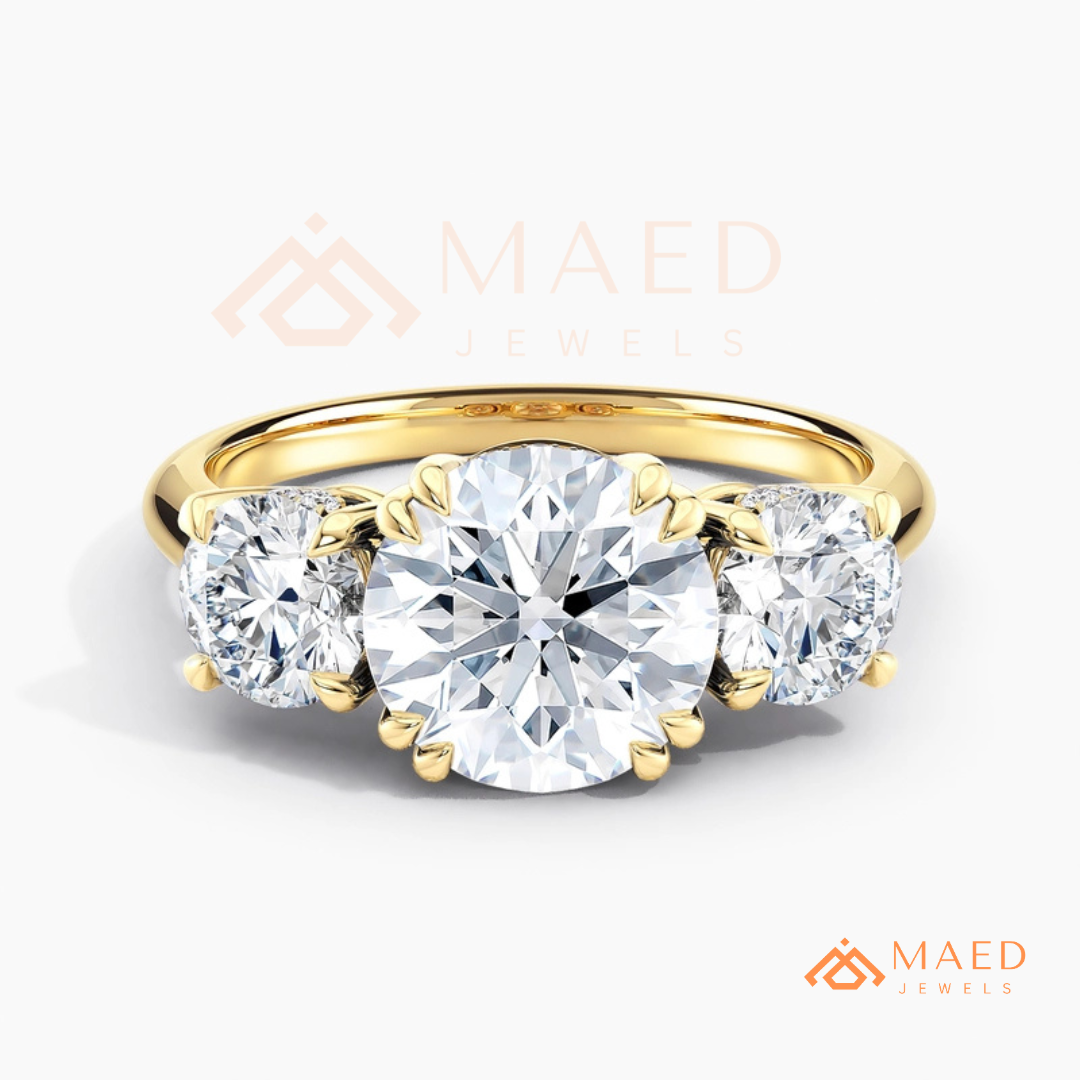 Three-Stone Round Cut Engagement Ring | Classic Trilogy Setting in 14K Gold, Rose Gold & Silver