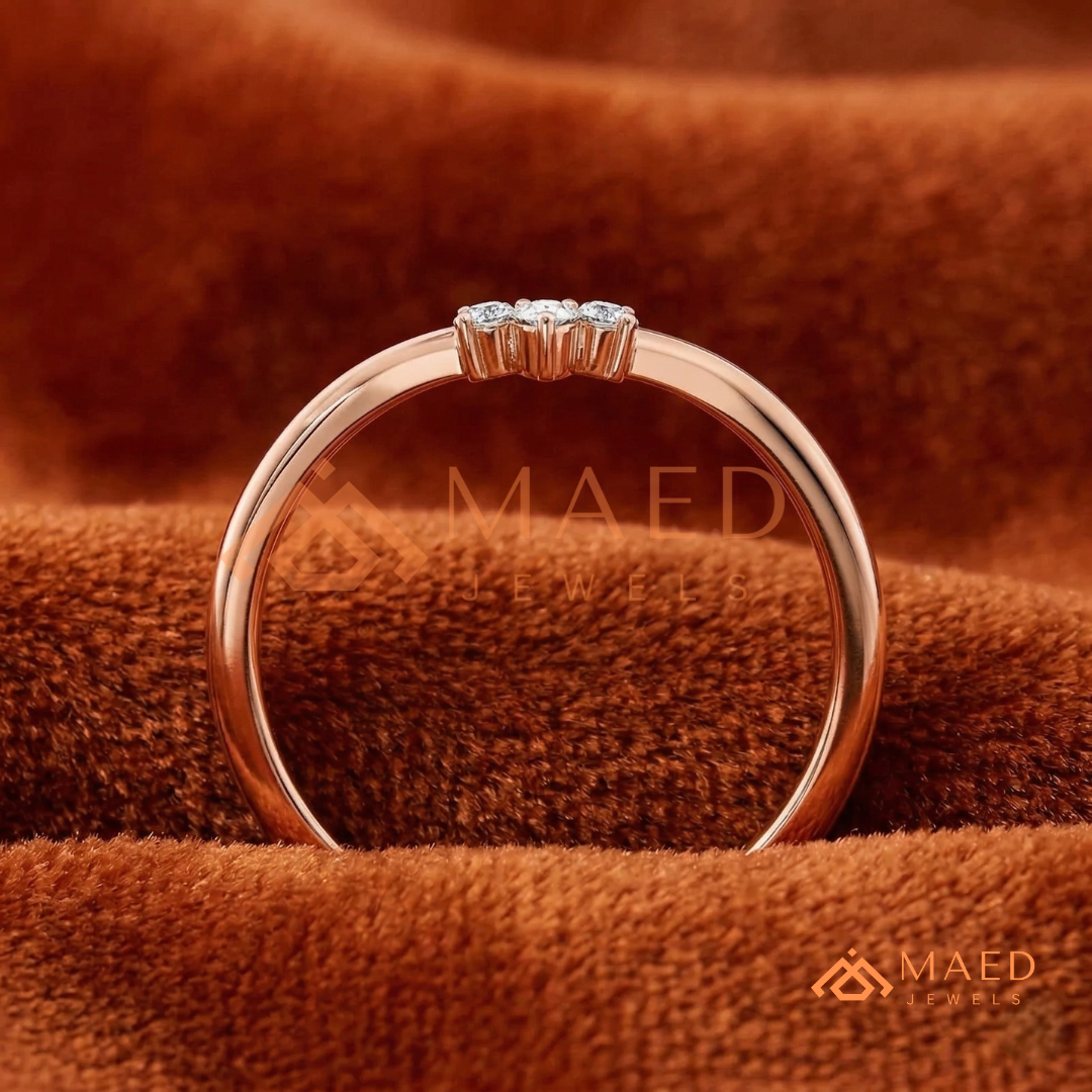 Pear Cut Cluster Chevron Wedding Band | V-Shaped Wishbone Tiara Ring in Silver, 14K Gold, & Rose Gold