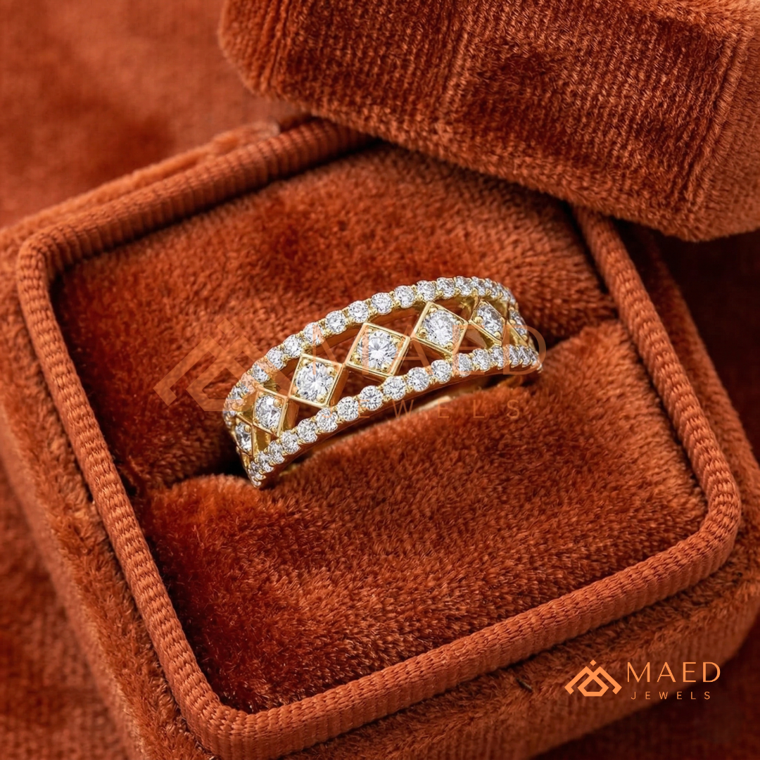 Geometric Openwork Pavé Statement Ring in Silver, 14K Yellow Gold, or Rose Gold