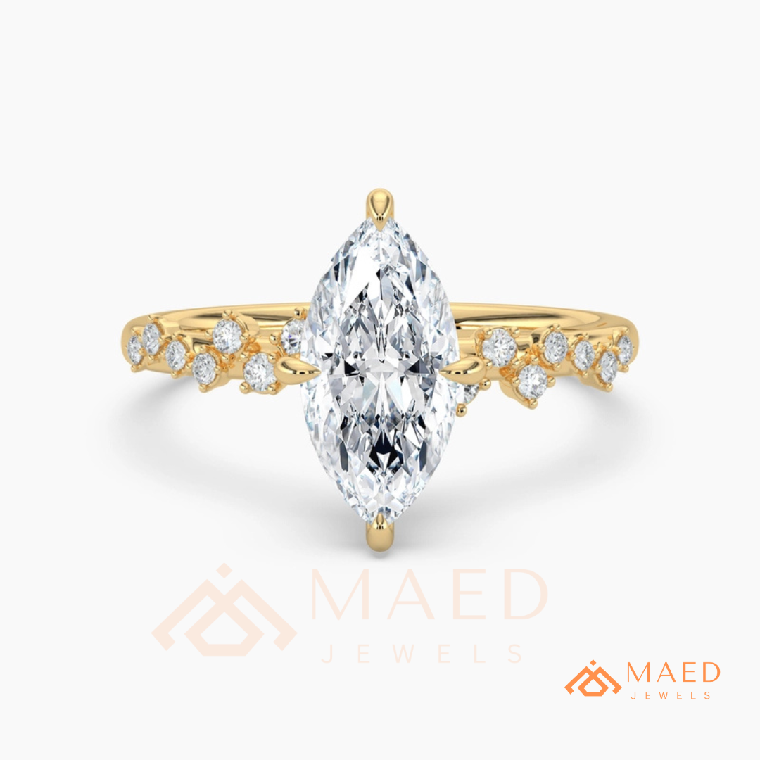 Vintage Marquise Cut Engagement Ring | Cluster Vine Band in 14K Gold, Rose Gold & Sterling Silver