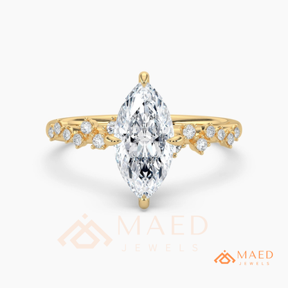 Vintage Marquise Cut Engagement Ring | Cluster Vine Band in 14K Gold, Rose Gold & Sterling Silver