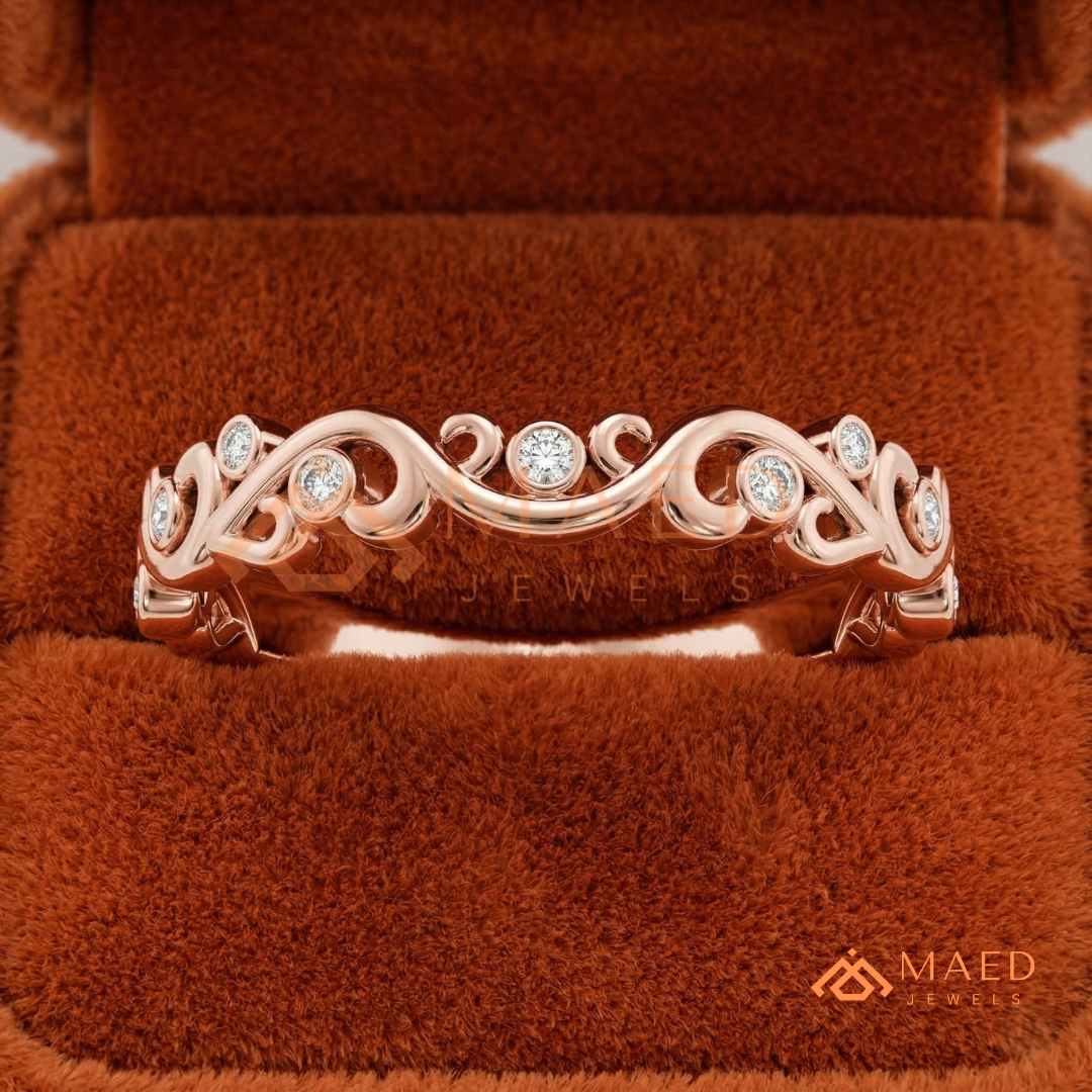 The Amoret Crown Band | Delicate Bezel Diamond Tiara Wave Ring
