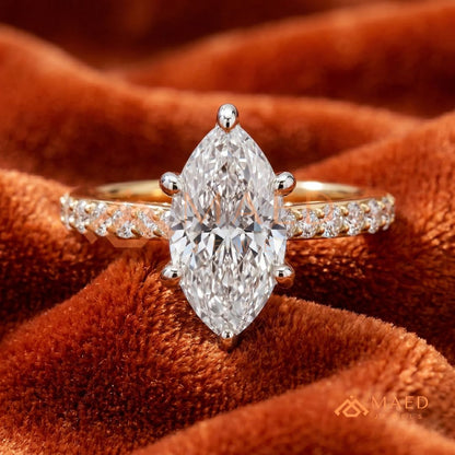 Vintage Marquise Cut Pavé Engagement Ring in Gold, Rose Gold  & Silver