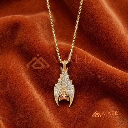 Vampire Bat Diamond Cluster Statement Charm – Red Eye Halloween Pendant