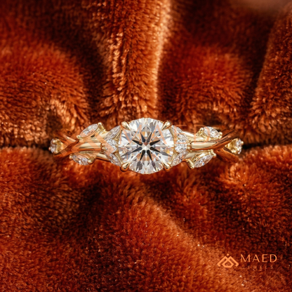 Nature Inspired Twisted Vine Engagement Ring in 14K Gold, Rose Gold & Silver