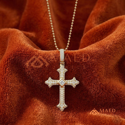 The Monarch Princess-Cut Cross | Royal Fleur-De-Lis Pave Crucifix Pendant