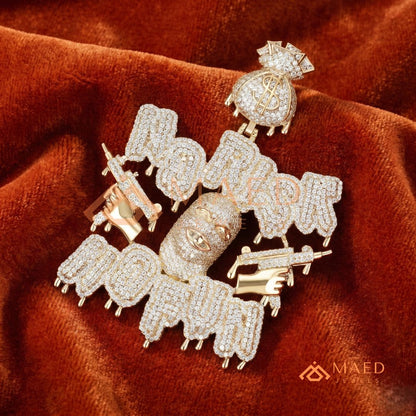 Iced Out "No Risk No Fun" Pendant - 14K Gold, Rose Gold & Silver Hip Hop Jewelry