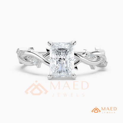 Enchanted Vine Radiant Cut Ring | Nature-Inspired Branch Wedding Band | 14K Gold, Rose Gold & Sterling Silver