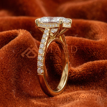 Oval Cut Hidden Halo Engagement Ring | Pavé Band in 14k Gold, Rose Gold & Silver