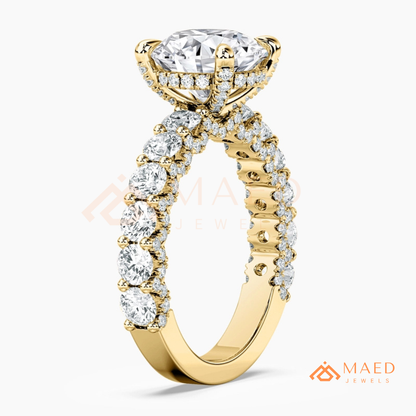 Round Brilliant Cut Engagement Ring with Shared Prong Band | 14k Gold, Rose Gold & Silver