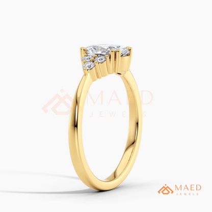 Oval Cut Engagement Ring with Round Cluster Side Stones | 14k Gold, Rose Gold & Silver