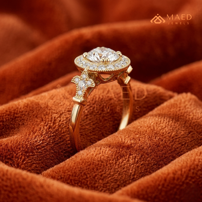 Vintage-Inspired Round Halo Engagement Ring with Milgrain Detail in 14K Gold, Rose Gold or Silver