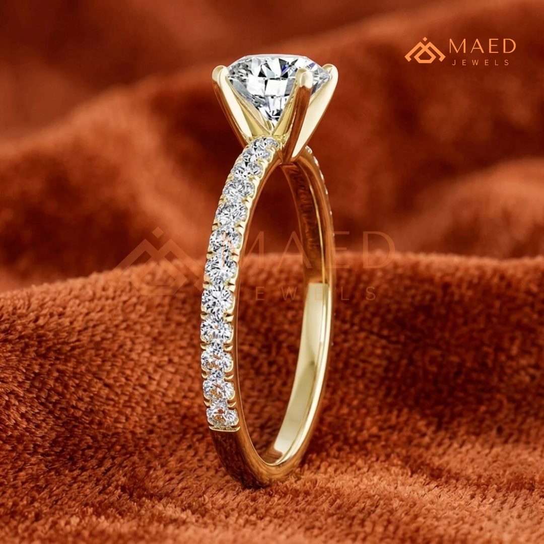 Oval Cut Moissanite Engagement Ring in 14K Gold, Rose Gold & Sterling Silver | Pave Diamond Simulant Wedding Band