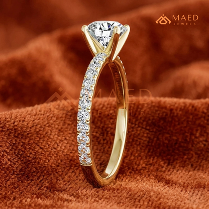 Oval Cut Moissanite Engagement Ring in 14K Gold, Rose Gold & Sterling Silver | Pave Diamond Simulant Wedding Band