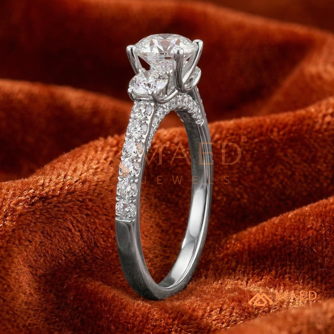 he Trinity Pave Band Ring | Round Brilliant Three-Stone Anniversary Band
