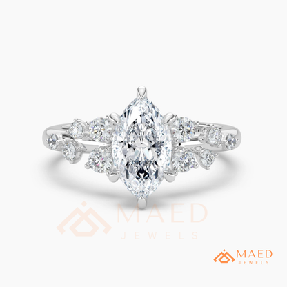 Vintage Marquise Cut Cluster Engagement Ring in 14K Gold, Rose Gold & Silver