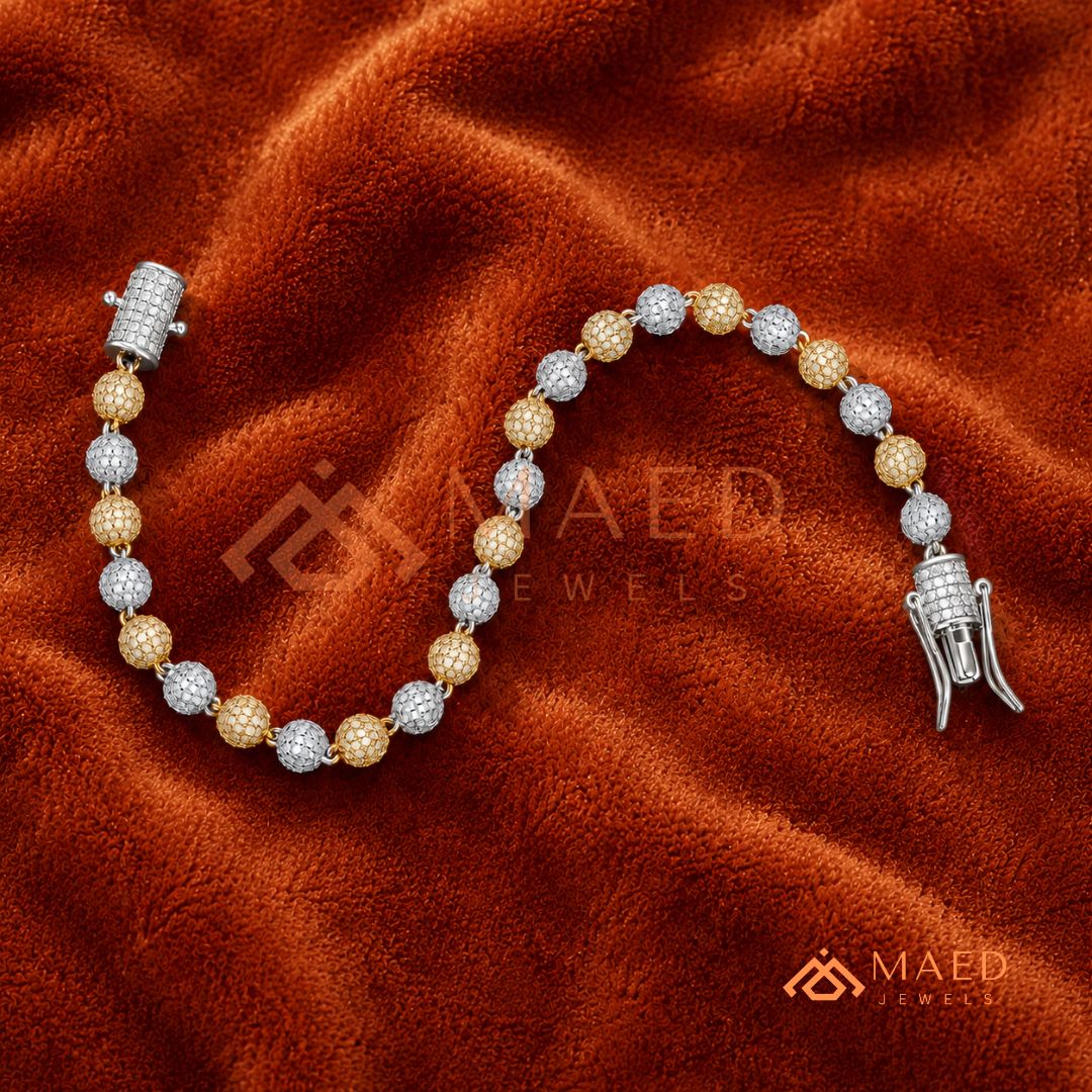 Iced-Out Pavé Ball Tennis Bracelet – 925 Silver, Gold & Rose Gold