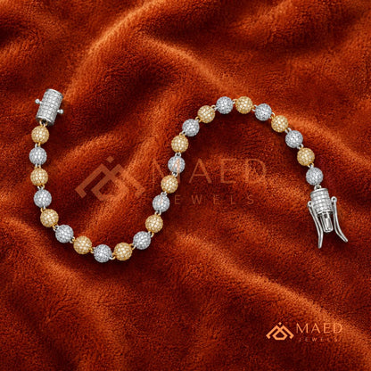 Iced-Out Pavé Ball Tennis Bracelet – 925 Silver, Gold & Rose Gold