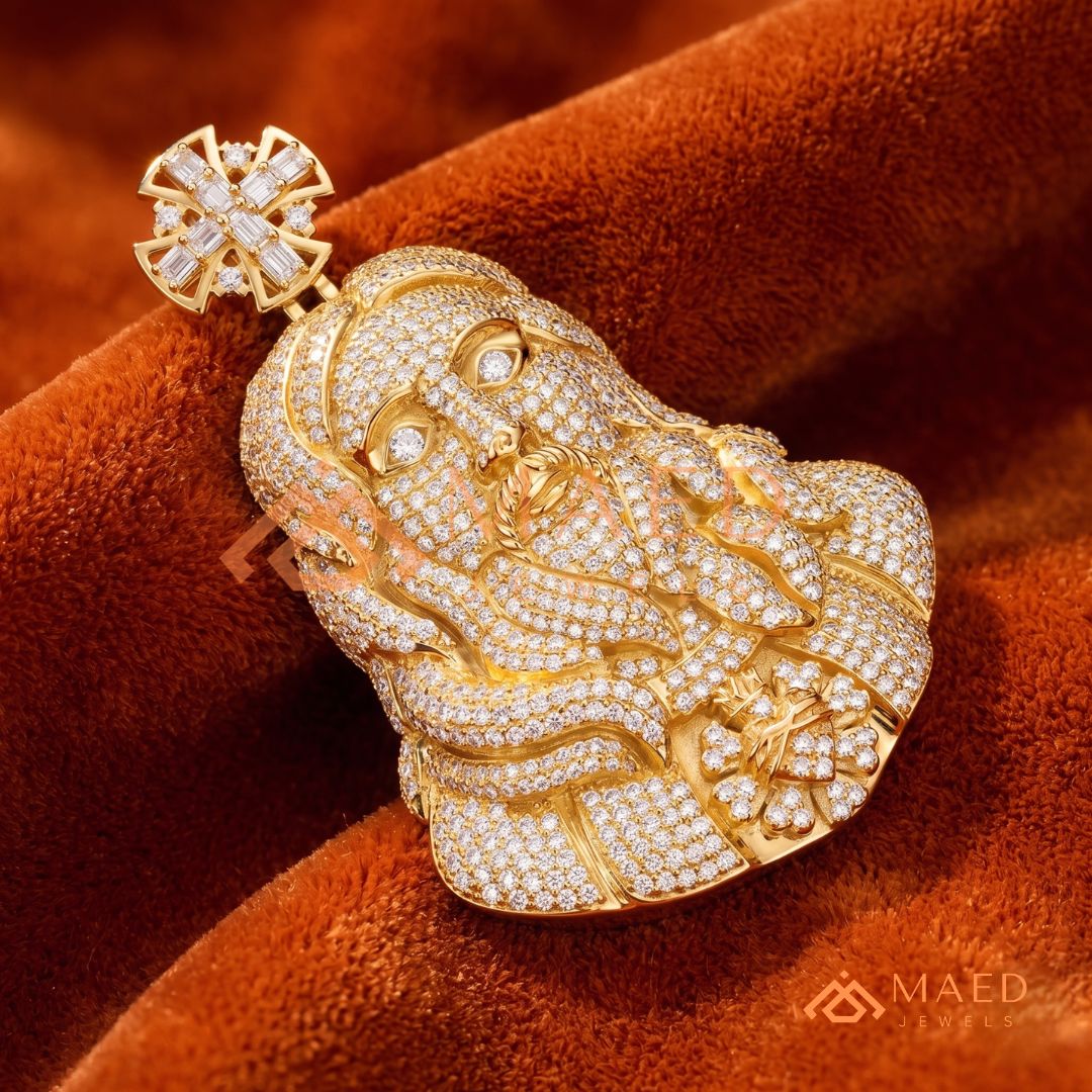 The Sovereign Sacred Heart Piece | Fully Encrusted Jesus Bust Cross Pendant