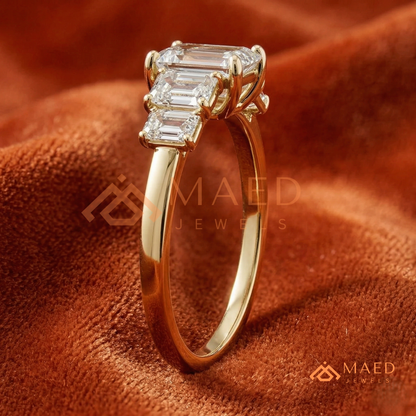 Five-Stone Emerald Cut Diamond Simulant Ring (14k White, Yellow, Rose Gold & Sterling Silver)