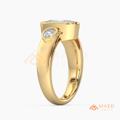 Bezel Set Oval Engagement Ring with Pear Side Stones in Silver, 14K Gold, & 14K Rose Gold