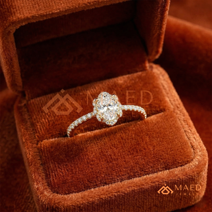 Vintage Oval Cut Halo Engagement Ring in 14K Gold, Rose Gold & Silver