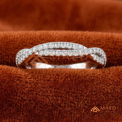 Double Row Twisted Infinity Diamond Wedding Band | Crossover Pavé Wave Ring in Silver, 14K Gold, & Rose Gold