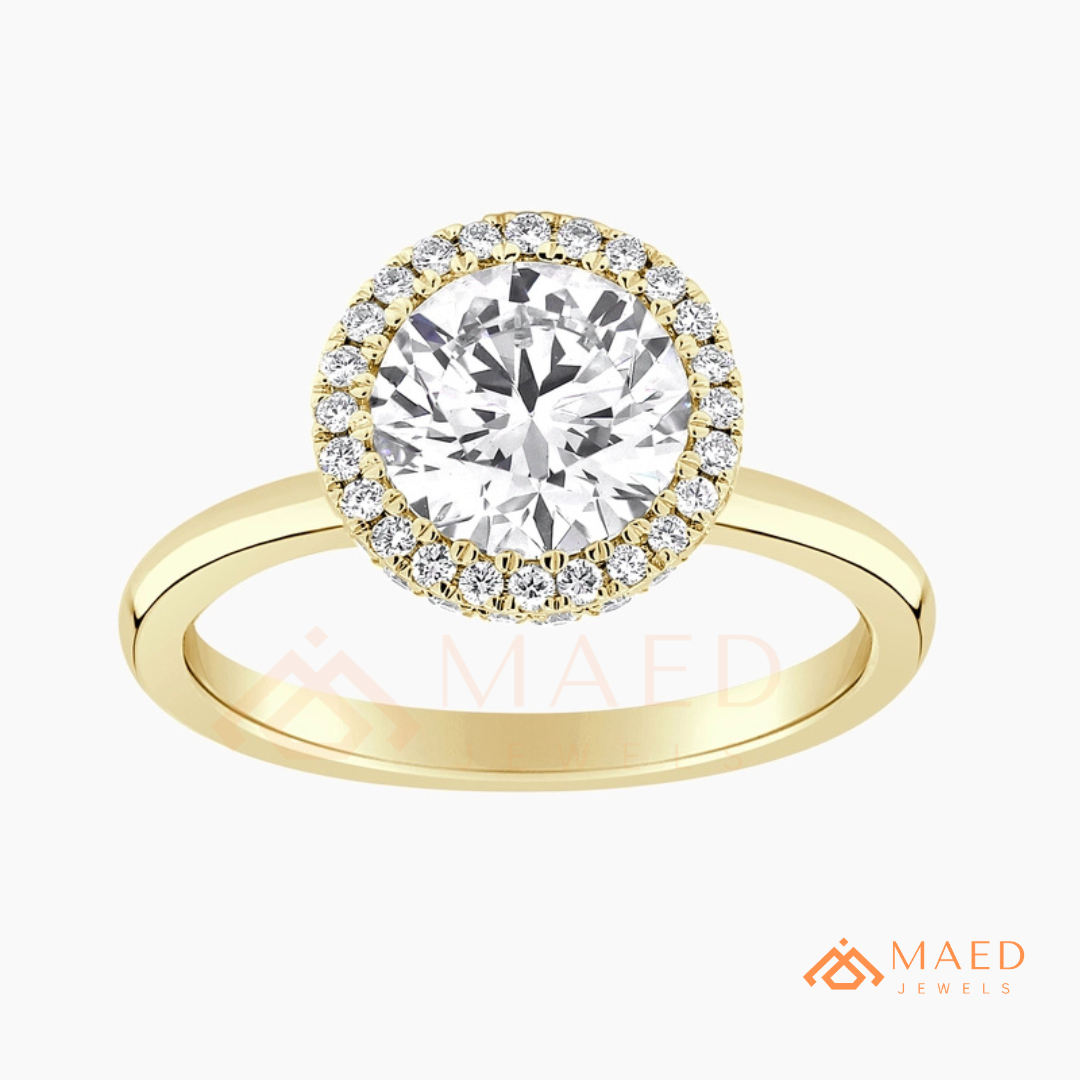 Classic Round Cut Moissanite Halo Engagement Ring in 925 Sterling Silver, 14K Gold & 14K Rose Gold | Solitaire Halo Wedding Ring for Women