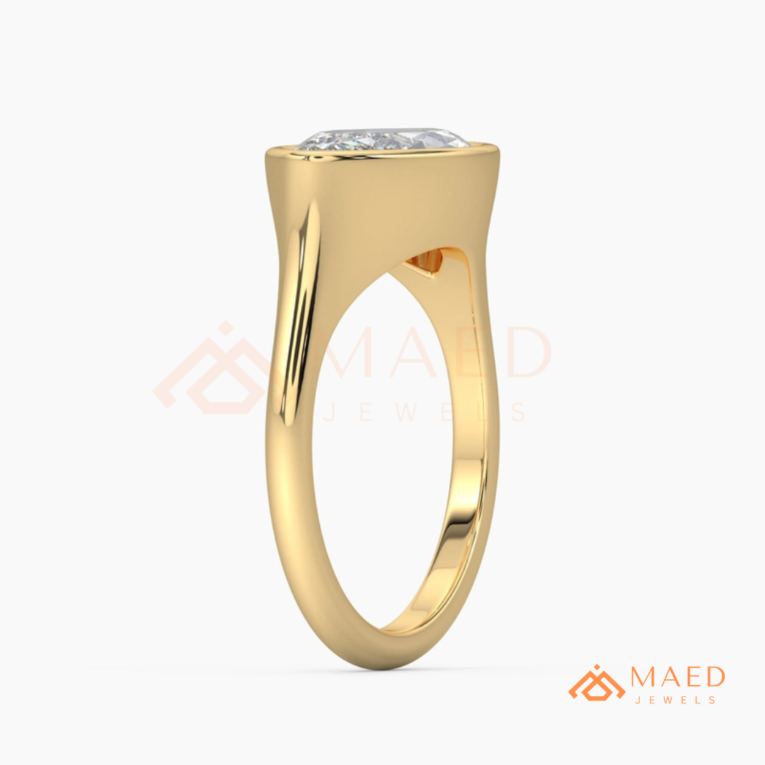 East-West Marquise Cut Bezel Engagement Ring | 14k Gold, Rose Gold & Sterling Silver Modern Solitaire Band