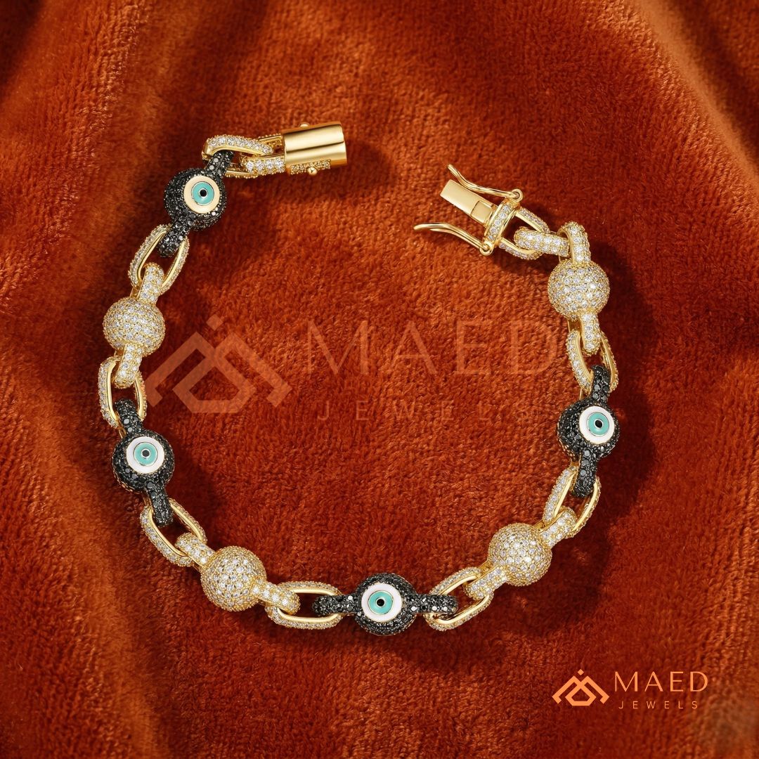 Luxury Diamond & Black Spinel Evil Eye Link Chain Bracelet