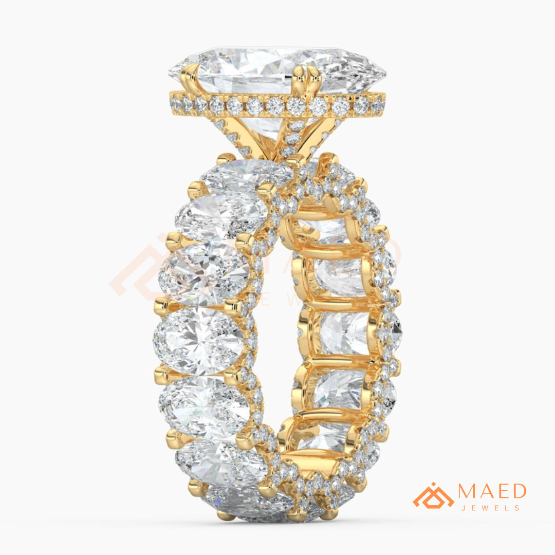 Elongated Oval Cut Engagement Ring with Full Oval Eternity Band | 14k Gold & Silver