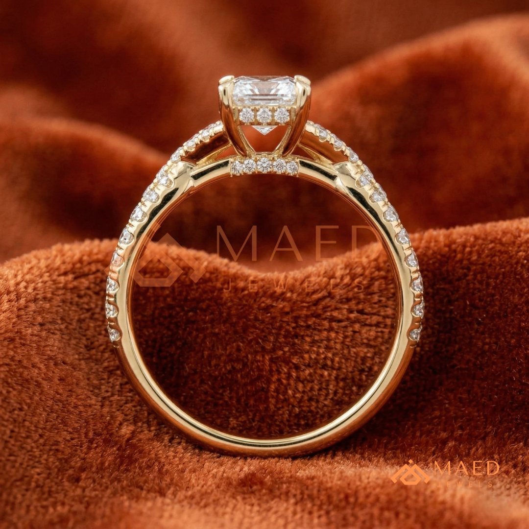 Nature-Inspired Radiant Cut Three-Stone Engagement Ring with Thorn Band in Silver, 14K Gold & Rose Gold