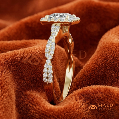Infinity Twist Princess Cut [Gemstone Type] Halo Ring in 14K Yellow Gold, Rose Gold & Silver