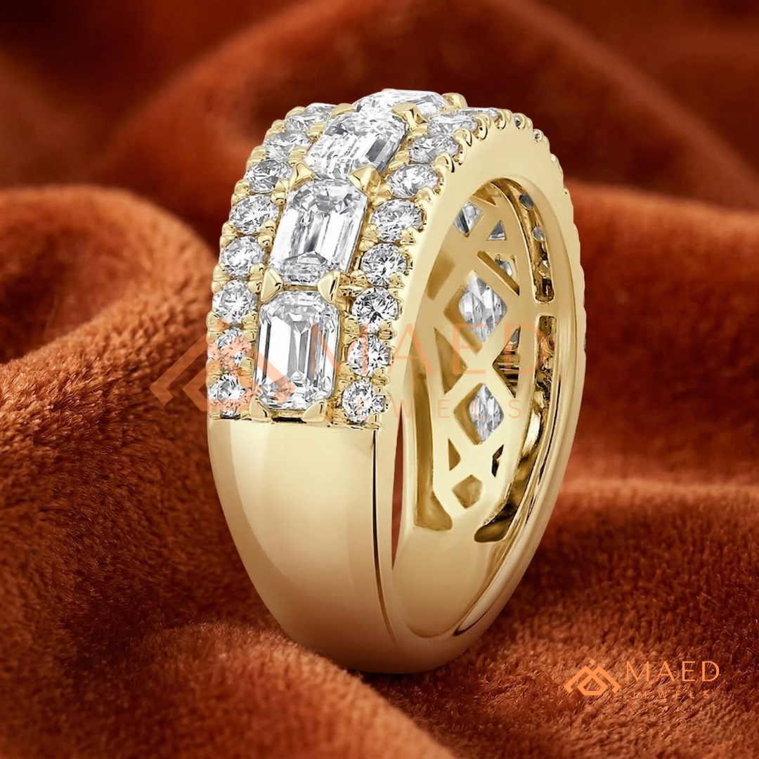 The Empress Triple-Row Eternity Band | Emerald & Round Cut Cluster Ring