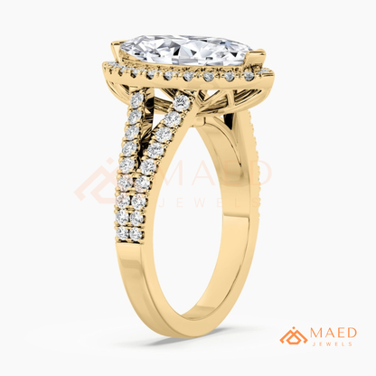 Marquise Cut Halo Engagement Ring | Split Shank Pave Band in 14K Gold & Silver