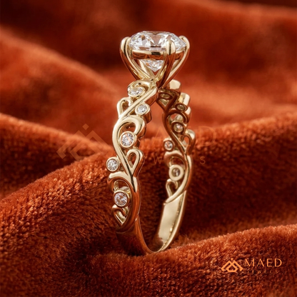 Enchanted Princess Cut Scroll Diamond Simulant Ring in 14K Yellow Gold, Rose Gold & Silver